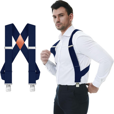 Men'S Side Clip Suspenders 2'' Wide Heavy Duty Clips Elastic Straps Trucker Styl