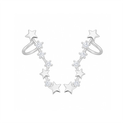 Sterling Silber CZ Himmelssterne Manschette Kletterer Krabbel Pin Wickel Ohrringe