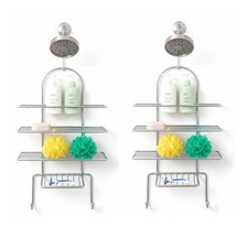 Image of 2 Hanging Shower Caddy 3 Tier Chrome Plated Shower Organiser Rack Storage Unit