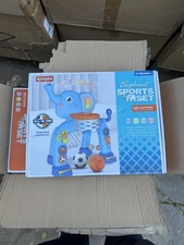  Toddler Basketball Hoop & Soccer Goal Activity Center Toys with Light & Blue