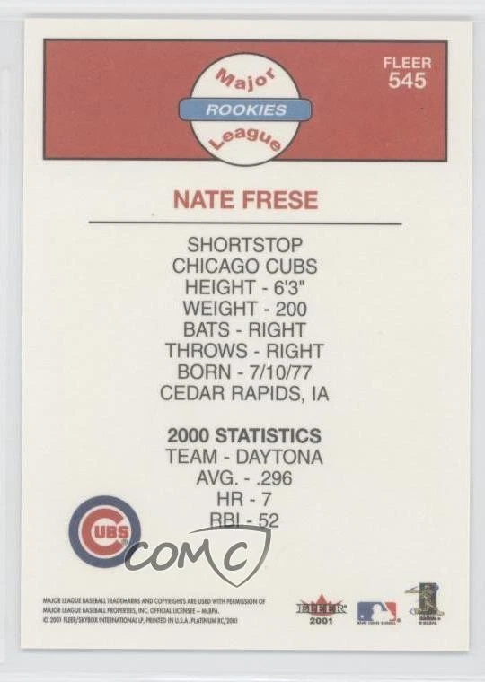 2001 Fleer Platinum Nate Frese #545 Rookie RC - Image 2 of 2