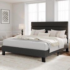 Full/Queen/King Size Platform Bed Frame W/Adjustable Headboad Upholstered Gray