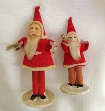2 Vintage Santa Figurines Paper Mache Felt Cardboard Celluloid Made in Japan