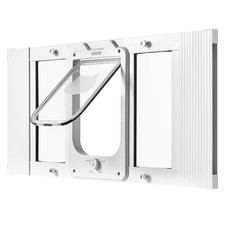 Cat Door for Window, Adjustable 27"-32" Width, 4 Secure Lock Modes, Aluminum Fra