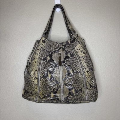 MICHAEL KORS Y2K Python Snakeskin Leather Satchel Tote Shoulder Bag Purse Large