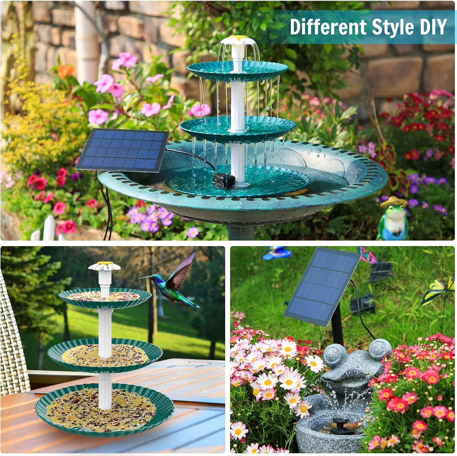 Fontana A Cascata Solare Per Uccelli – Bagno Sospeso Con Pompa Solare, Per Giardino, Terrazzo E Cortile, ABS 24x6,5 Cm, Attira Gli Uccelli