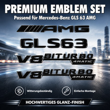 Für Mercedes-Benz GLS-Klasse 4x AMG Emblem V8 BITURBO 4matic schwarz Design Für Mercedes-Benz GLS-Klasse 4x AMG Emblem V8 BITURBO 4matic schwarz Design