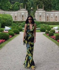 Zara Women's Long Foulard Print Dress Green Size S Ref 3323/308