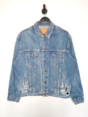 1989 Levi's Denim Trucker Jacke Größe XL Herren Blau Distressed Made In USA