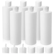 6 Pack 16 oz Plastic Shampoo Bottles with 6 Caps in 2 Styles Squeeze Refillab...