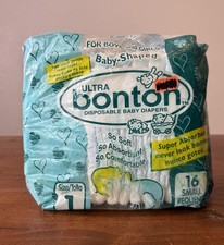 Vintage Bonton Baby Diapers 16 Pk USA made Size Small Sz 1 Up To 14lb New Sealed