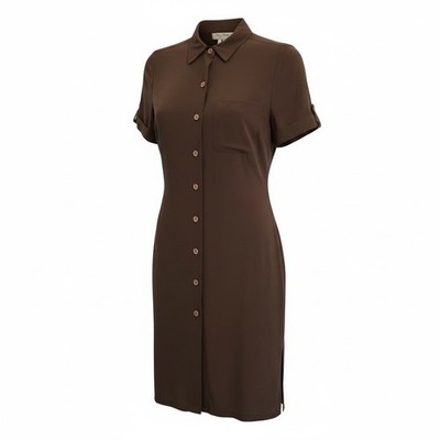 Max Mara Italy Dark Brown 100% Silk Shirt Dress US Sz 6 Quiet Luxury Classic