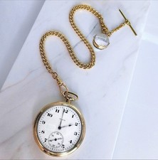 Antique 1921 Elgin 17J Pocket Watch    WORKS    14K Gold Filled Chain, Crystal Fob