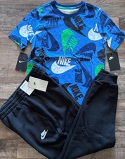 NWT Nike Boys/Kids YLG Black/Blue/Green/White BIG LOGO Jogger Pants Set Large