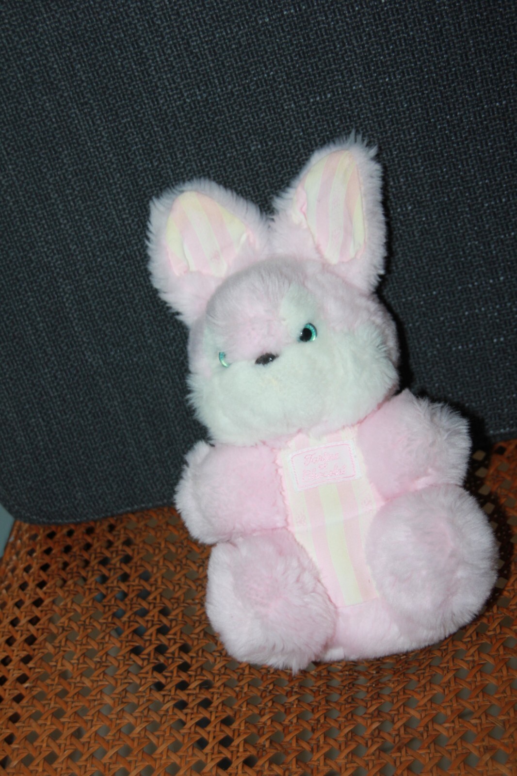 Doudou Peluche Lapin Rose Et Blanc Tartine Et Chocolat - Yeux Bleus, Pour Bébé - Occasion En Très Bon état