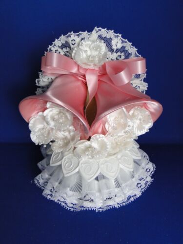 New Vintage "Bridal Bells " Wedding CakeTop, Pink satin bells #257 - Picture 8 of 8
