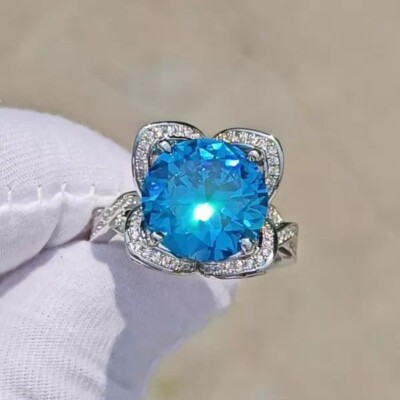 6 ct Lab Created Round Cut Topaz & Diamond Engagement Ring 14k White Gold Plated