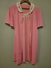 Vintage Lorraine Nightgown Robe Set Pink Nylon Flowers Small