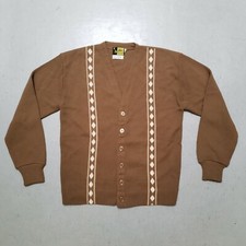 Vtg 60s REPUBLIC Orlon Rockabilly Argyle Diamond Sweater Cardigan Sz M USA RARE