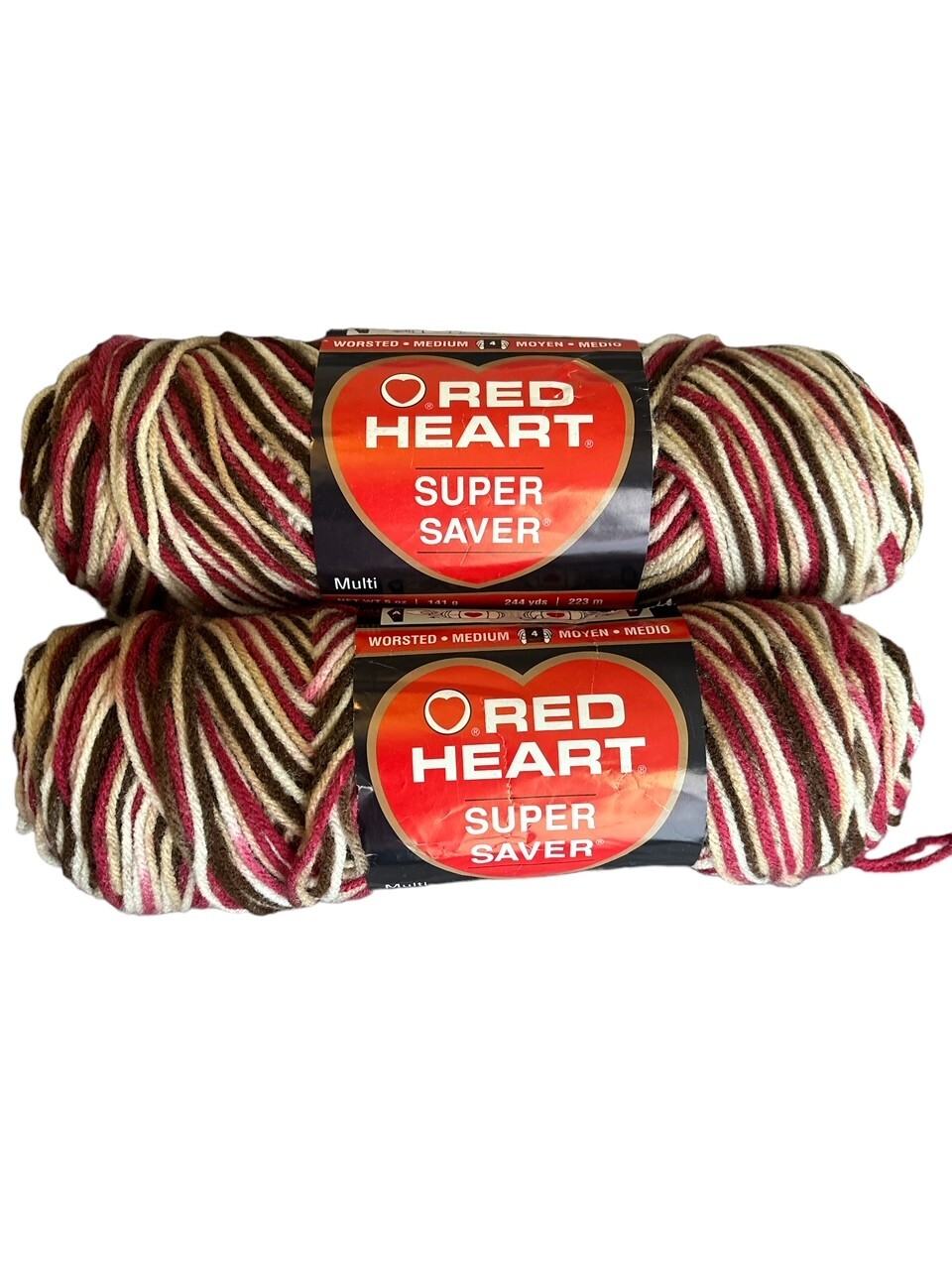 Red Heart Yarn Super Saver vintage yarn color is 0966 Cherry Chip