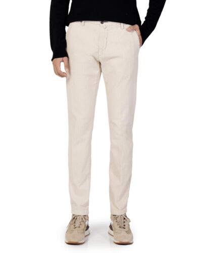 Borghese Cotton Blend Trousers with Button Fastening and Front Pockets  -  Pants - Picture 1 of 3
