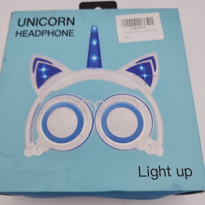 Unicorn White/blue Kids Headphones for Girls Foldable Cat Ear Unicorn