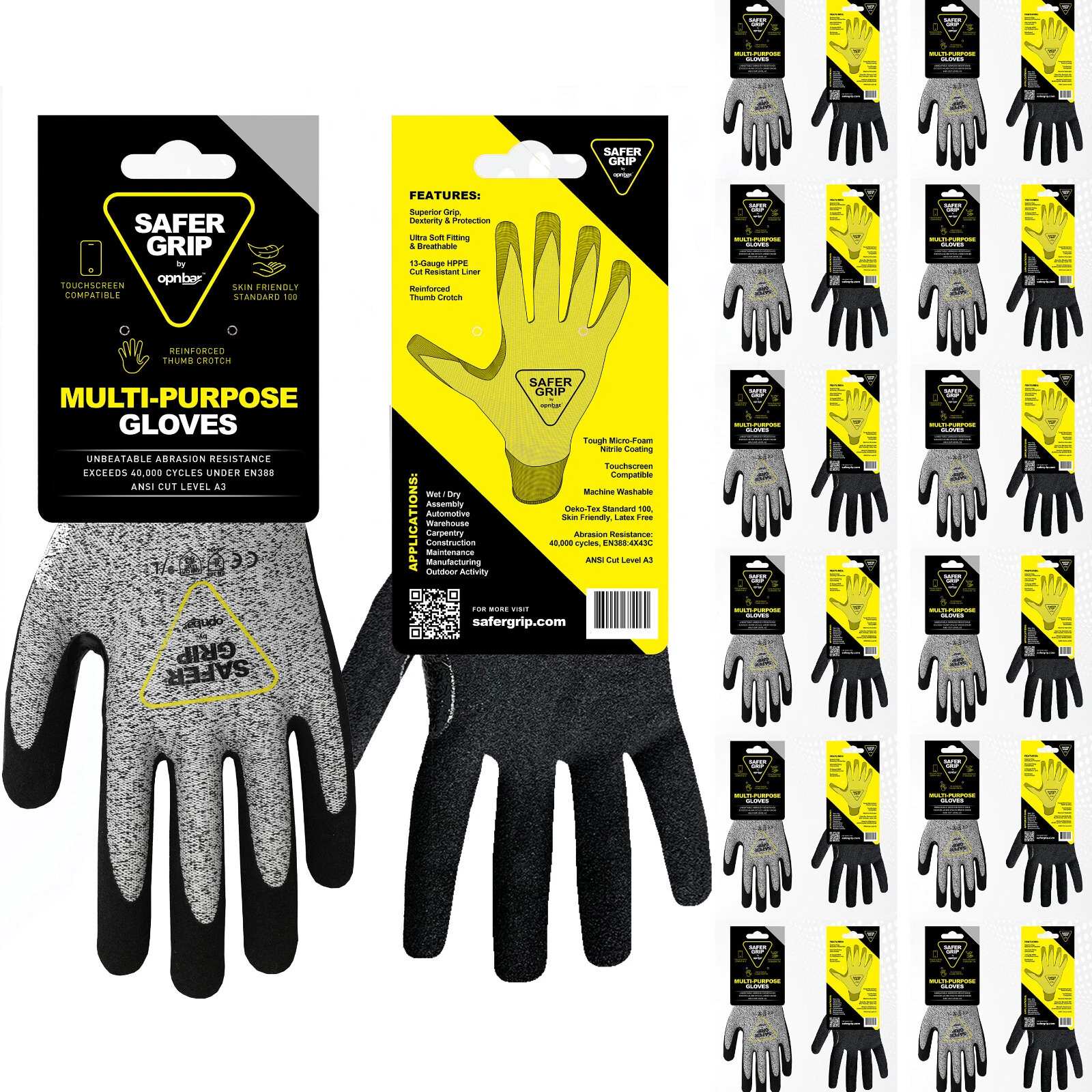 Hiking Gloves - A3 Cut Resistant w Touchscreen (12 Pack) - SaferGrip by OPNBar
Opens in a new window