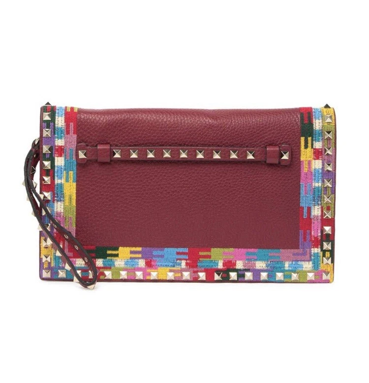 Muñequera sin asas Valentino Garavani Rockstud bordada de cuero nueva con etiquetas $1975 Foto 3 de 4