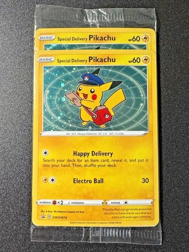 Error Double Sealed 2x Special Delivery Pikachu Promo SWSH074 Pokemon Card Holo