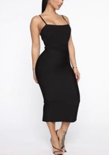 Fashion Nova Women's Black Stretch Bodycon Midi Dress Size Small