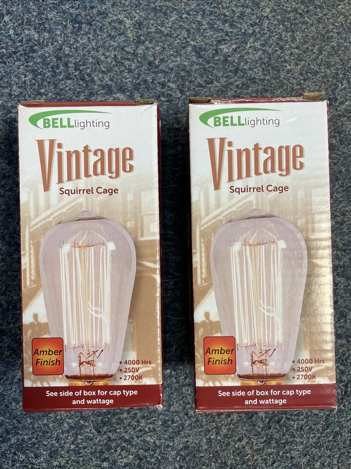 2x BELL 40W ES 01477 Antique Filament Squirrel Cage Bulb Amber Tint Incandescent - Image 2 of 4