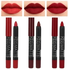 evpct DNM 3Pcs Dark Ruby Deep Red Matte Lipstick and Lip Crayon Sticks Liner