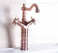 Antique Red Copper Swivel Spout Bathroom Sink Faucet Mixer Basin Tap Pnf128