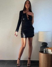 Zara Linen Blend Draped Dress Mini Midi Short Black Strappy XS XL BNWT