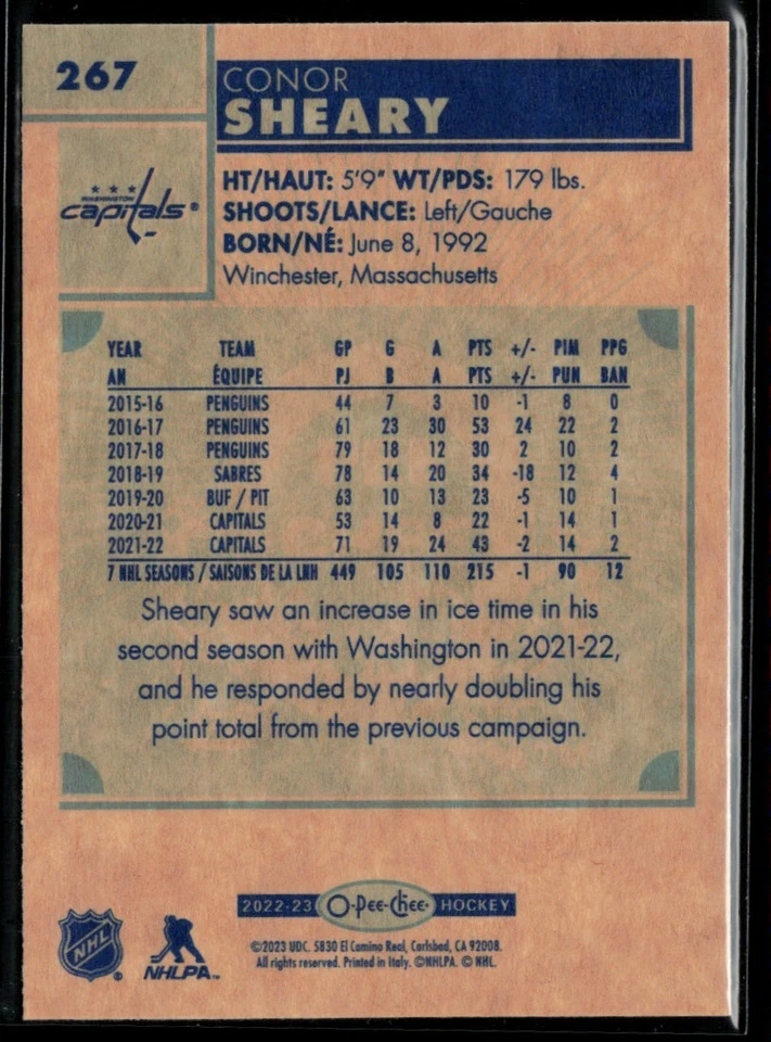 2022-23 O-Pee-Chee Retro Conor Sheary #267 - Image 2 of 2