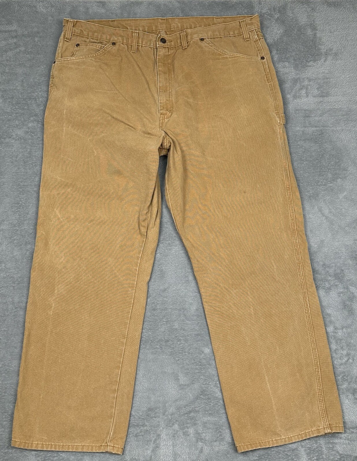 Dickies Pants Mens 44x32 (42x30.5) Brown Canvas Carpenter Jean Hammer Loop Work