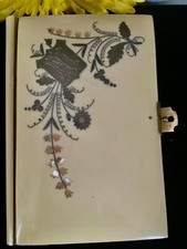 TA45 French Celluloid Dance Notebook Carnets de Bal  Inlaid Silver MotherofPearl
