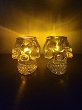 Skeleton Candle Heavy Glass Holders great for Halloween 3.75” x4.75” Set Of 2