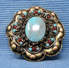 Ornate Flower Belt Buckle Statement Metal Boho Hippie Vintage 90s .PCB593