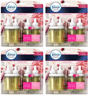 8 Febreze NOTICEables Dual Scented Oil Refills Cranberry Cheer (Total 4 Packs)