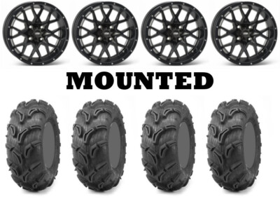 Kit 4 Maxxis Zilla Tires 27x9-12 on ITP Hurricane Matte Black Wheels IRS