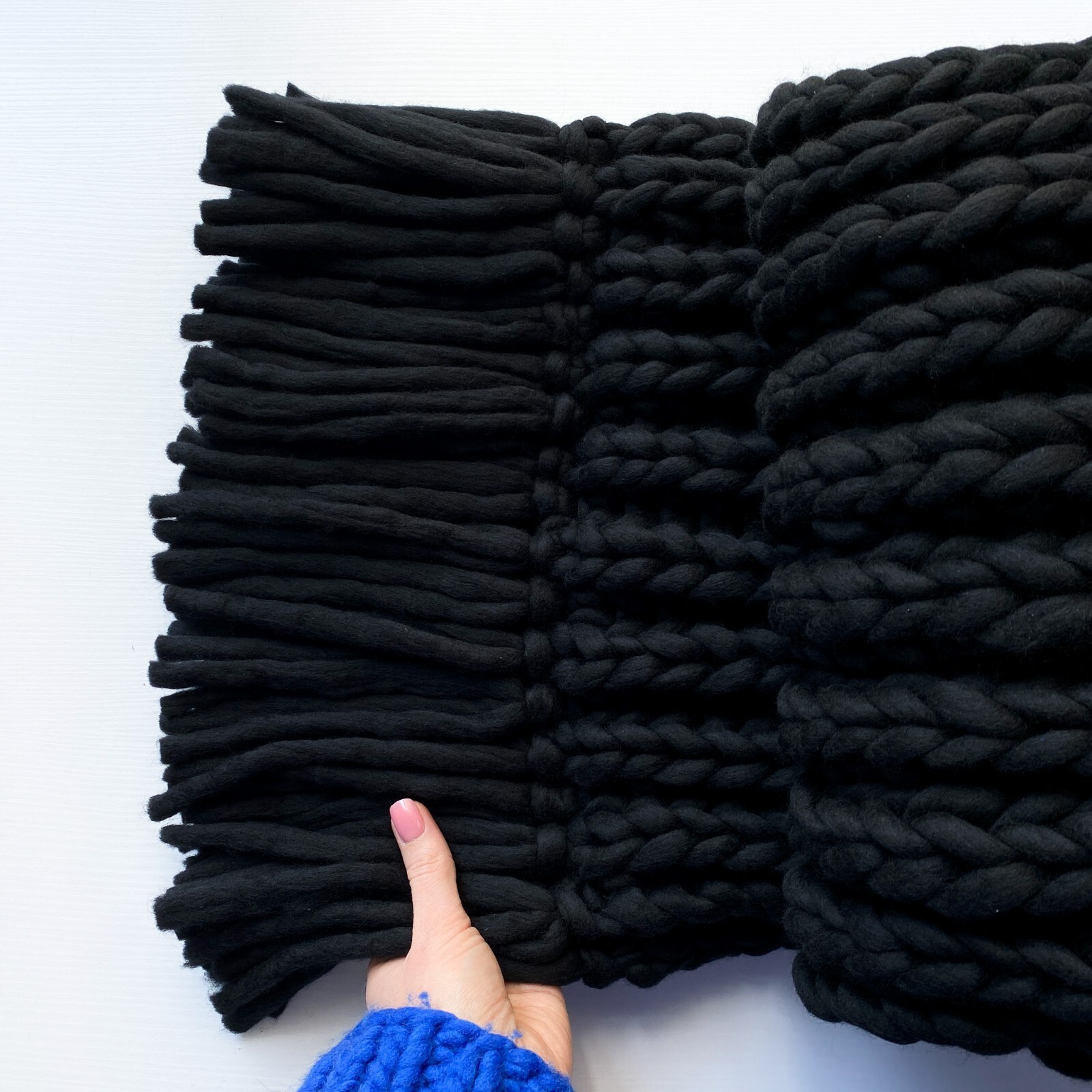 Chunky wool hand knit scarf - Oversized extra long wide fringed blanket ...