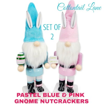 SET OF 2 EASTER GNOME NUTCRACKERS | PASTEL BLUE & PINK