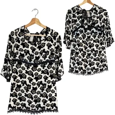 Free People Floral Lace Trim Tunic Blouse Top  Women's 0 White Boho Cottage Chic