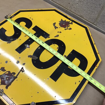 Vintage 24” Yellow Porcelain STOP Sign Road Street Sign RARE | eBay