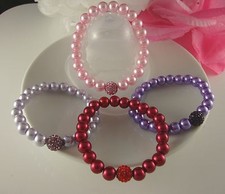 GLASS PEARL WITH LILAC/ PURPLE/ PINK OR RED CLAY SHAMBALLA CRYSTAL BRACELET 