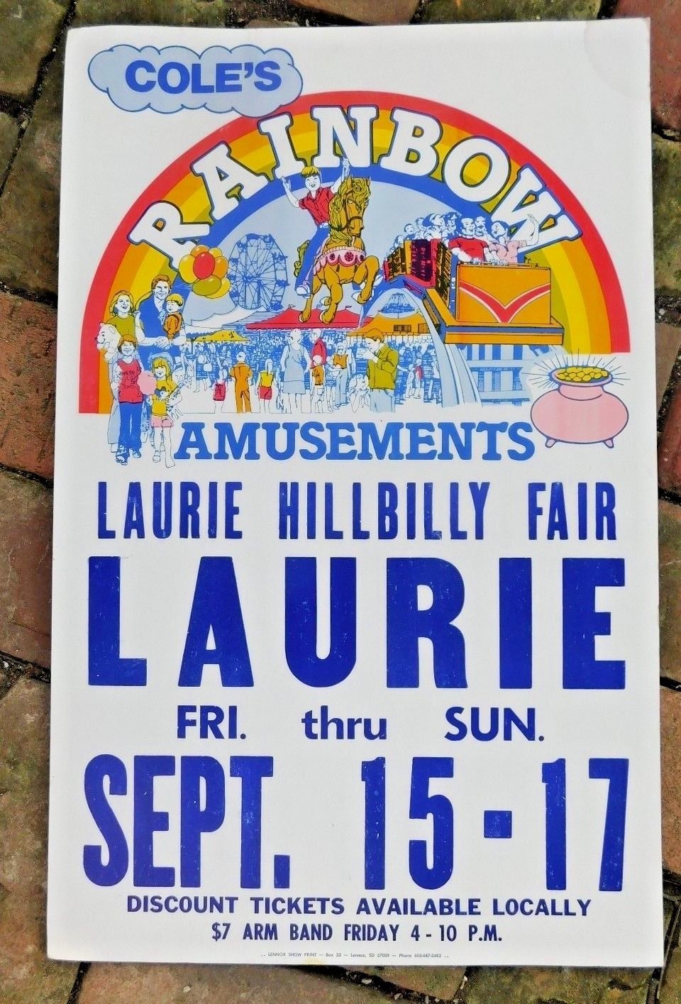 VINTAGE 1980's / 90's HILLBILLY FAIR POSTER COLE'S RAINBOW AMUSEMENTS