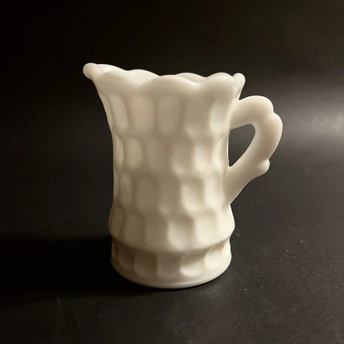 Vintage Kanawha Milk Glass Thumbprint Pattern Creamer Mini Pitcher  3.5"H EUC