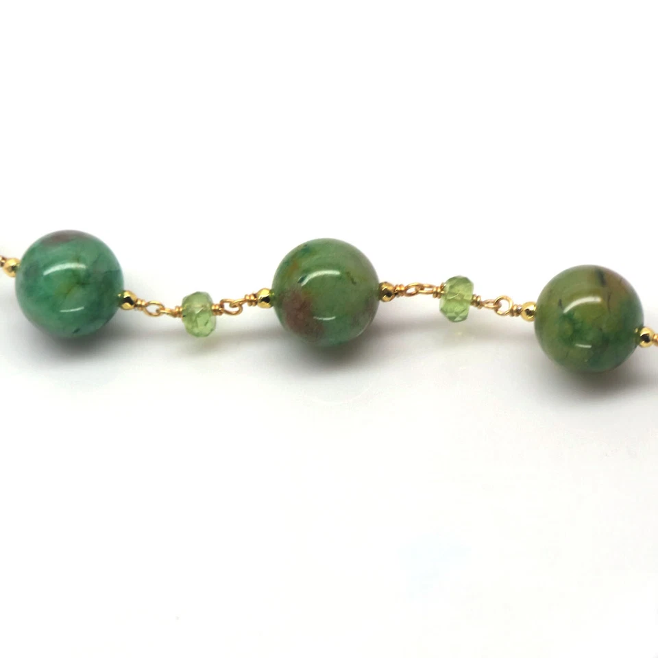 Edelsteine Grüner Jade & Peridot 925 Sterling Silber 18K Vergoldetes Armband 8" - Bild 2 von 4