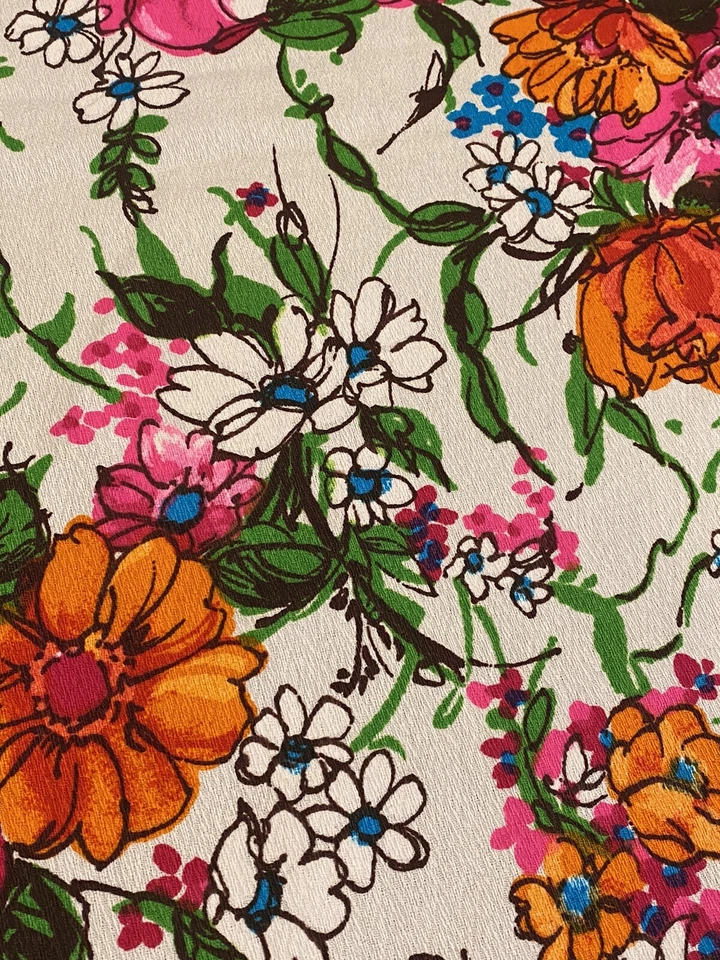 Vintage 60s 70s Pink Floral Retro  Fabric Stretch Polyester Blend??? 43” X 120” - Image 3 of 4